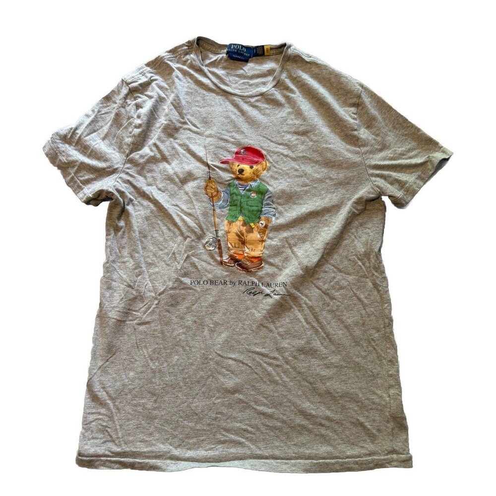 Polo Ralph Lauren Fishing Bear Short Sleeve T Shirt Classic Fit Gray Mens Size S